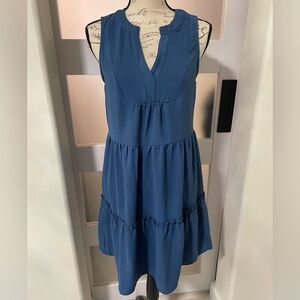 ❤️ Lucky Brand Blue V-Neck Tiered Sundress